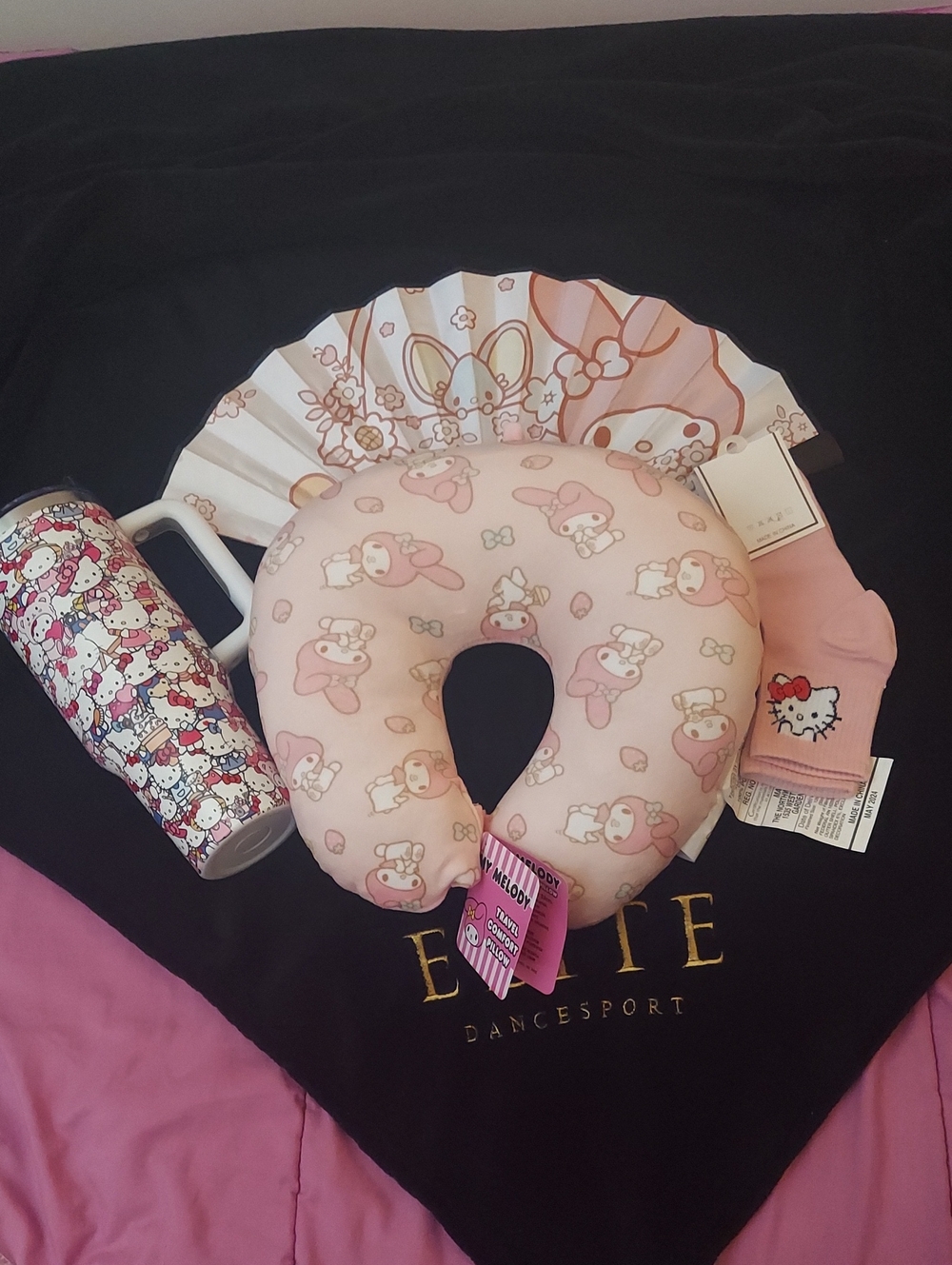 Hello Kitty Fashion Design Pink Travel Neck Pillow and Accessories Set